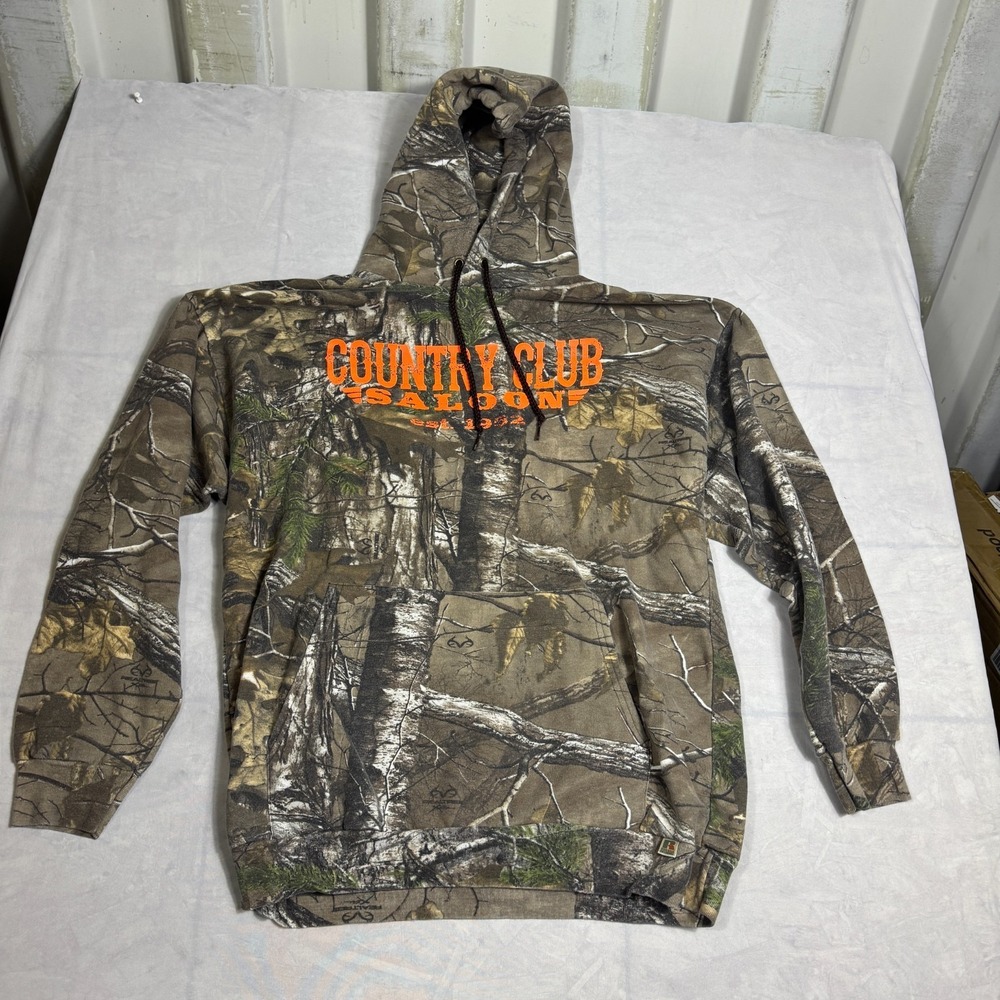Russell Outdoors Mens Pullover Hoodie Brown Camo Country Club‎ Saloon Size 2XL